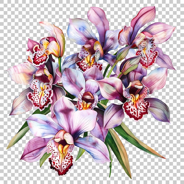 PSD orchideeën waterverf png met doorzichtige achtergrond