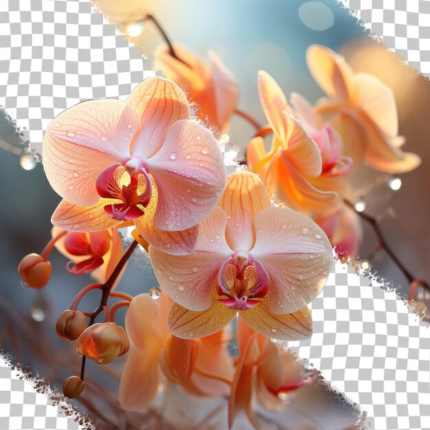 PSD orchids in shades of yellow and orange transparent background