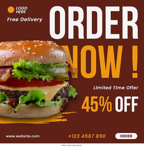 PSD order nu burger instagram post sjabloon psd ontwerp