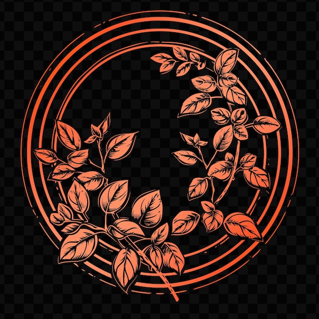 PSD oregano branch okrągłe logo z dekoracyjną okrągłą ramą psd wektorowy tatuaż konstrukcja artystyczna