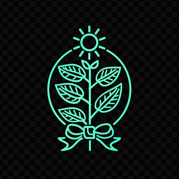 Oregano stem emblem logo con nastro decorativo e un sole su psd vector tattoo outline art design