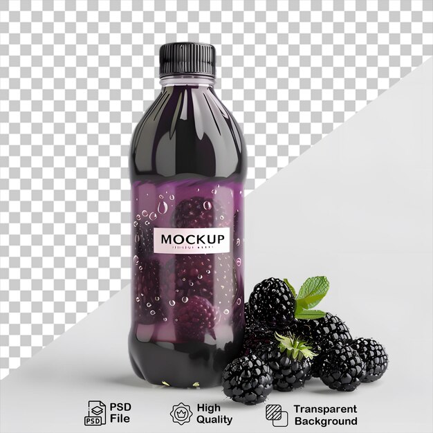 PSD organic blueberry juice bottle mockup with transparent background