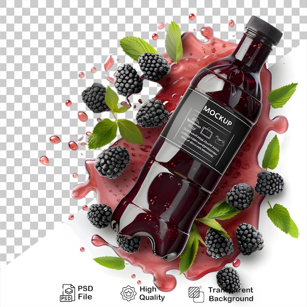 PSD organic blueberry juice bottle mockup with transparent background