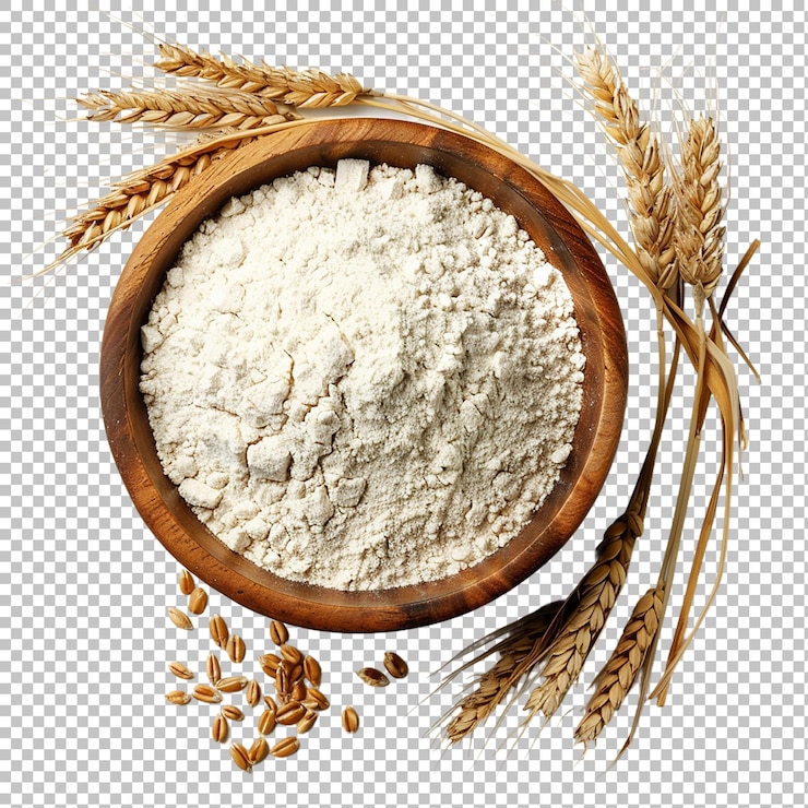 PSD organic flour and spikelets isolated on white