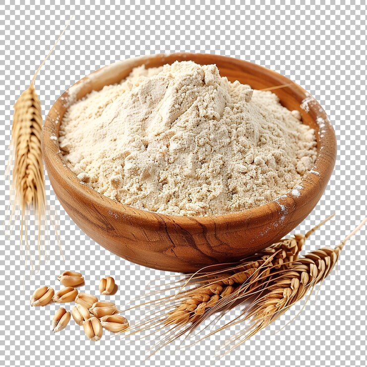 PSD organic flour and spikelets isolated on white