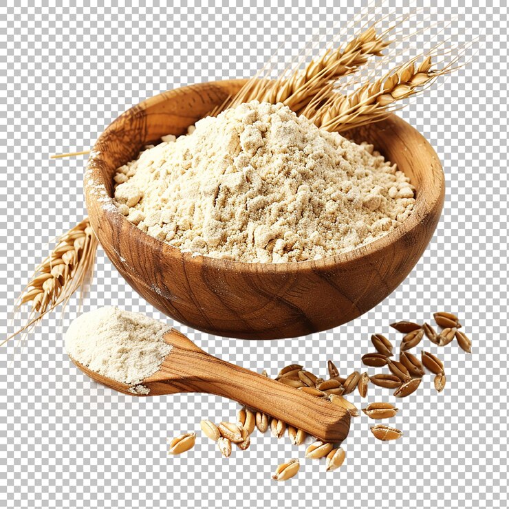 PSD organic flour and spikelets isolated on white