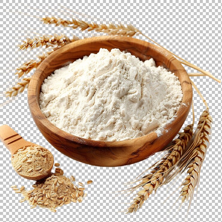PSD organic flour and spikelets isolated on white