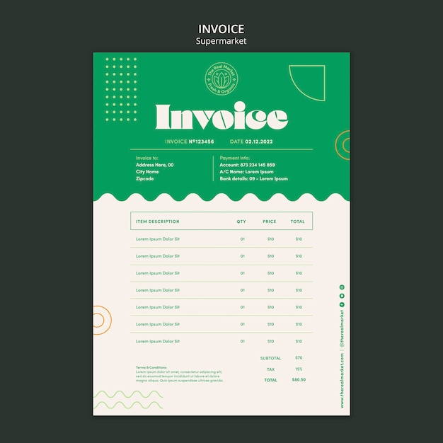 PSD organic fresh food invoice template