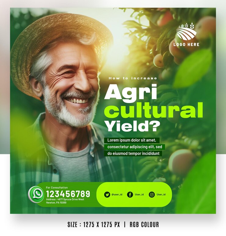 PSD organic fruit and vegetable garden health care for farmers and agricultural farms editable templates