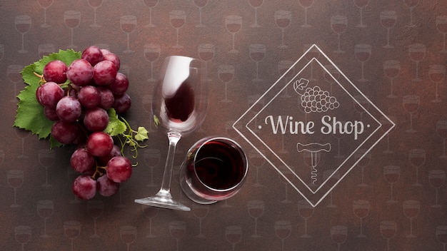 PSD organic grape with glass of wine beside