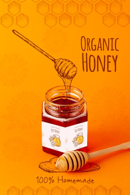 PSD organic honey on jar with mock-up