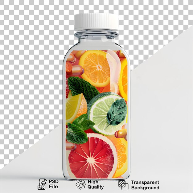 PSD organic juice bottle isolated on transparent background