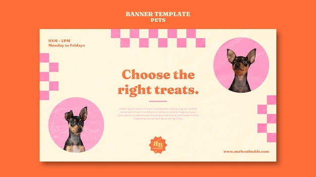 Organic pet treats horizontal banner template with cute dog