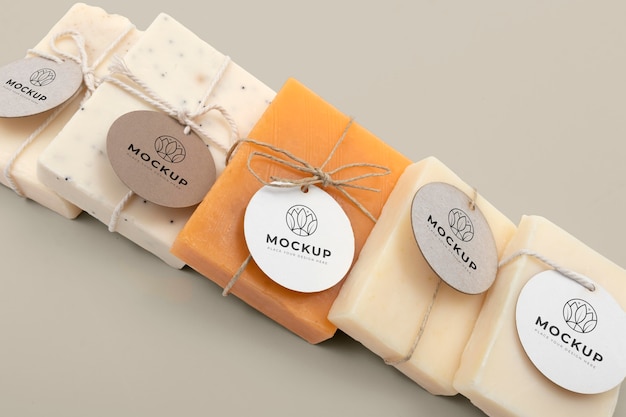 PSD organic soap bar mock-up with paper tag