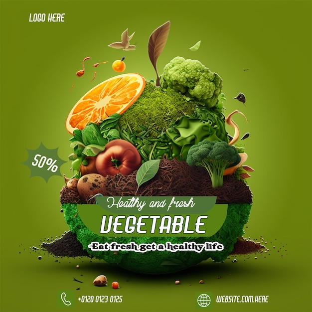 PSD organic vegetable food social media banner psd template design