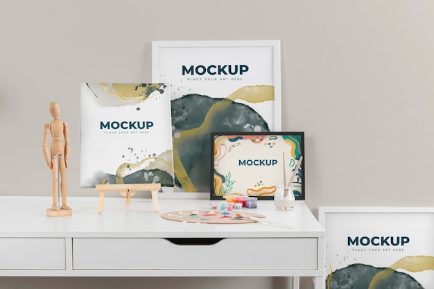 PSD mockup di set per artisti organizzato