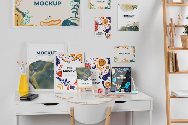 PSD mockup di set per artisti organizzato