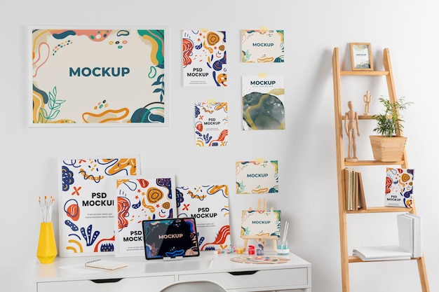 PSD mockup di set per artisti organizzato