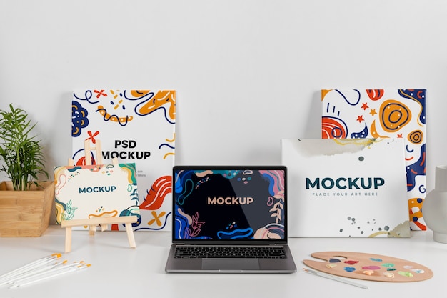 PSD mockup di set per artisti organizzato