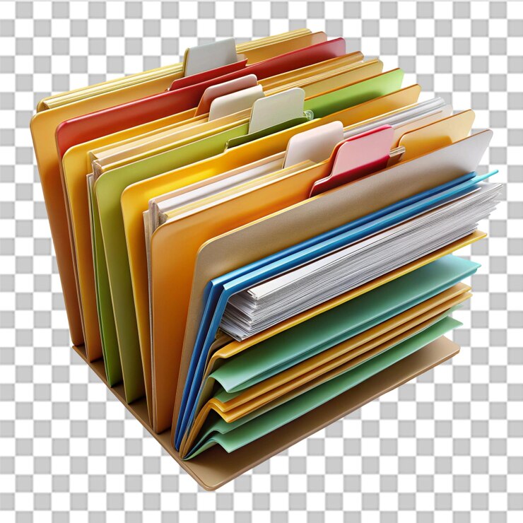 PSD organized papers in folders for office and document management