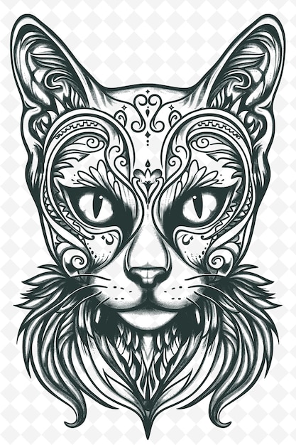 PSD gatto a pelo corto orientale che indossa una maschera di mascherata con un eni animals sketch art vector collections