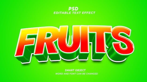 PSD modello di photoshop con effetti di testo modificabili 3d di frutti originali