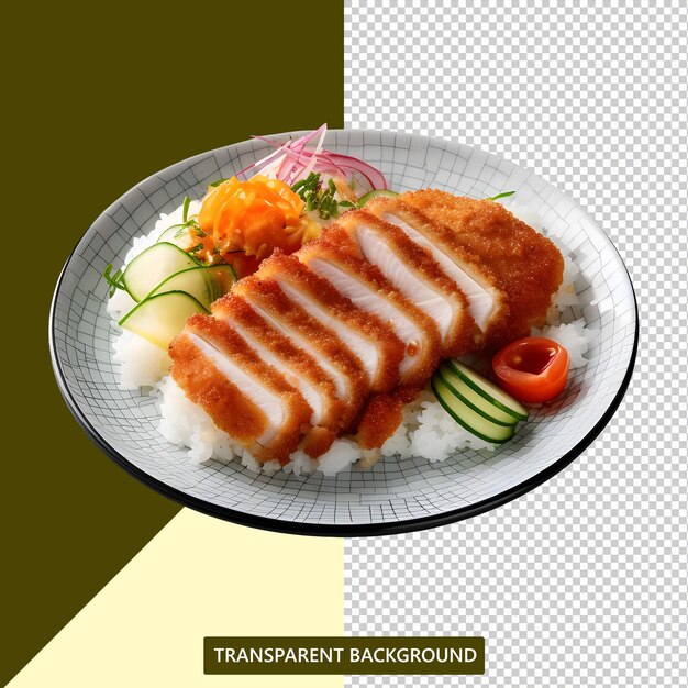 PSD original japanese food tonkatsu served with rice on a beautiful plate