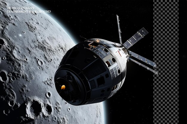 PSD orion spacecraft orbiting the moon on transparent background