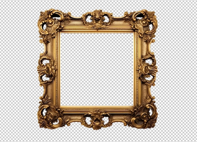 PSD ornament golden luxury photo frame isolated on background