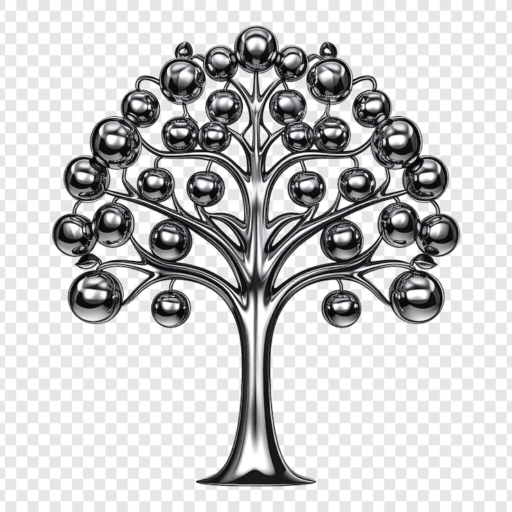 PSD ornamental stylized tree design black and white illustration