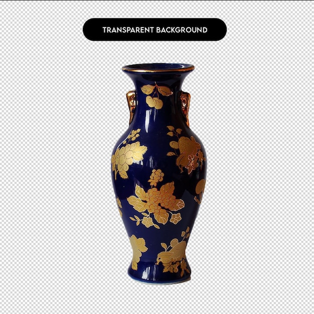 PSD ornamental vase isolated on transparent antique porcelain vase with painted flowers vase