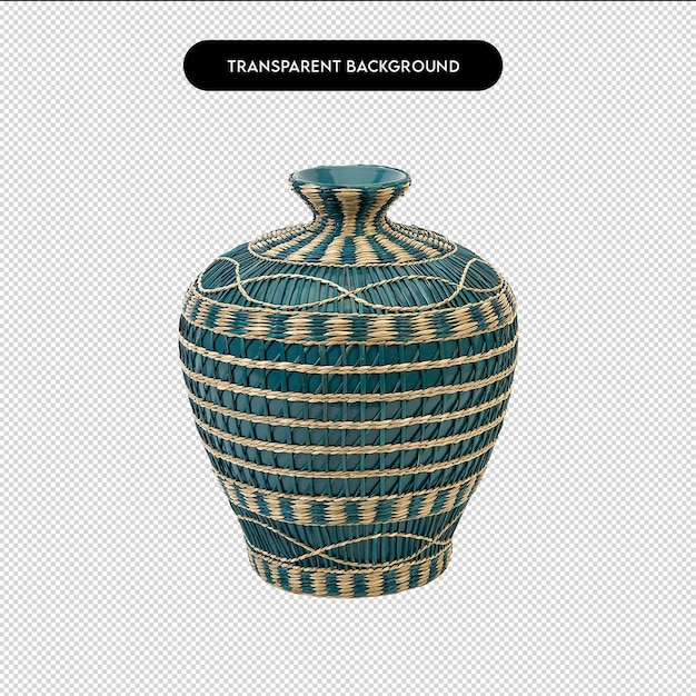 Ornamental vase isolated on transparent antique porcelain vase with painted flowers vase