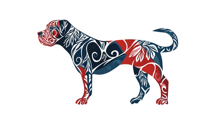 PSD ornate bulldog silhouette red and blue artistic canine design