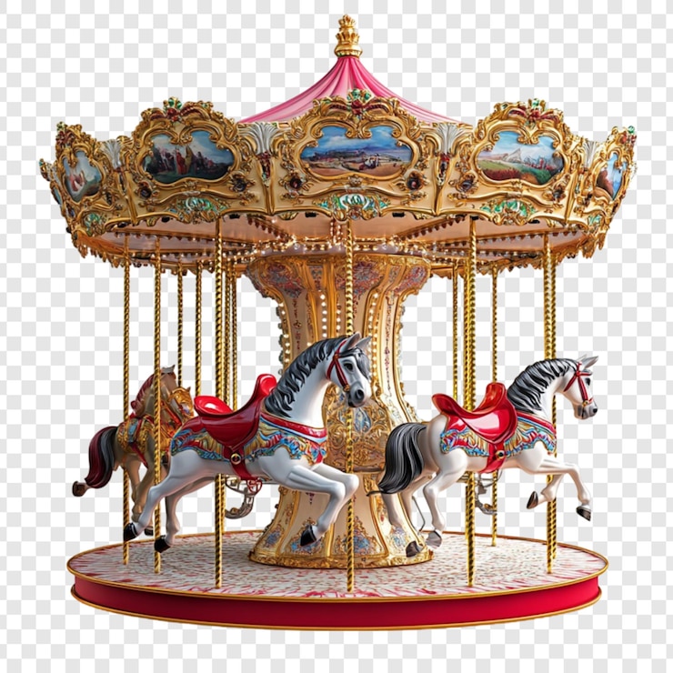 PSD ornate carousel z majestatycznymi końmi fairytale ride classic amusement park