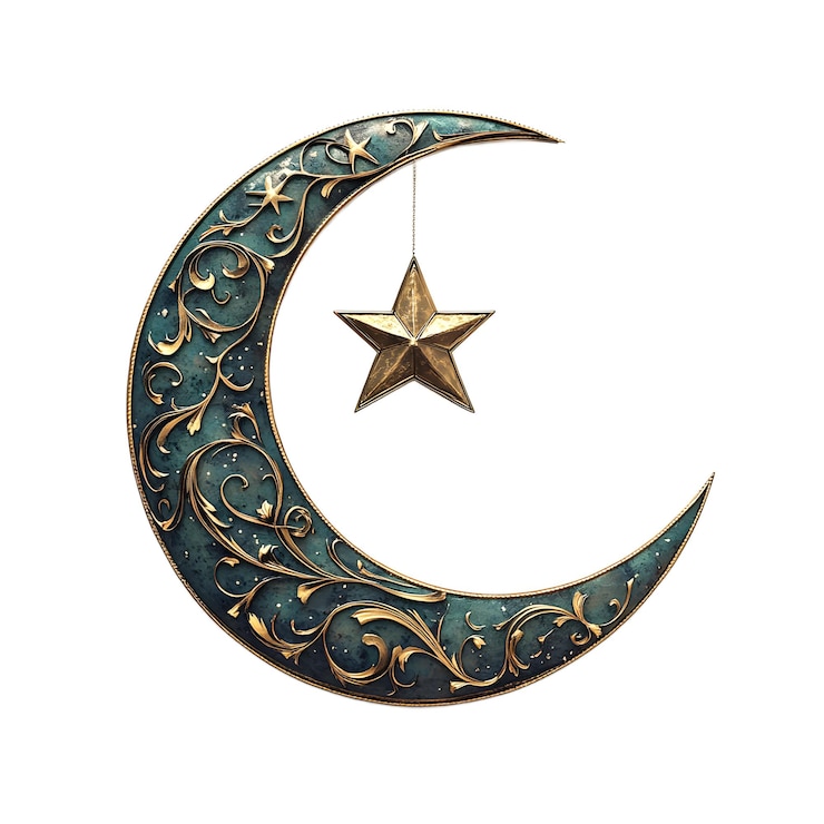 PSD ornate crescent moon and star