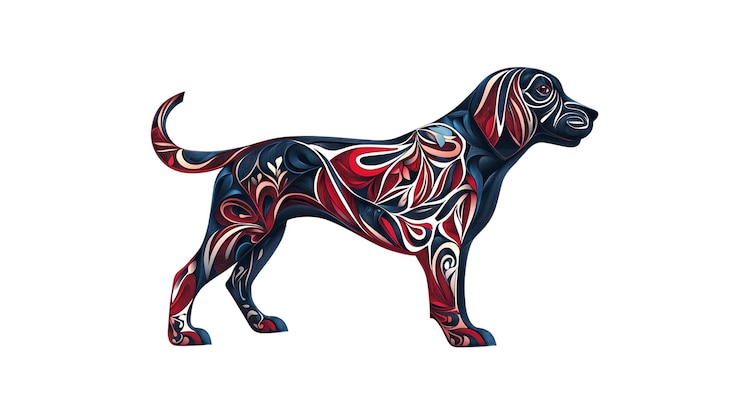 PSD ornate dog abstract canine art in red white and blue