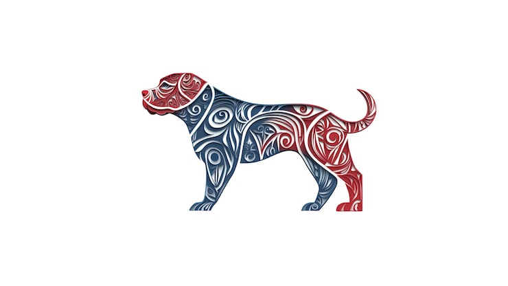 PSD ornate dog silhouette red and blue floral design