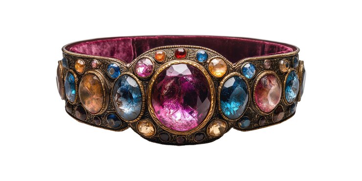 PSD ornate gemencrusted bracelet with multicolored stones isolated on transparent background