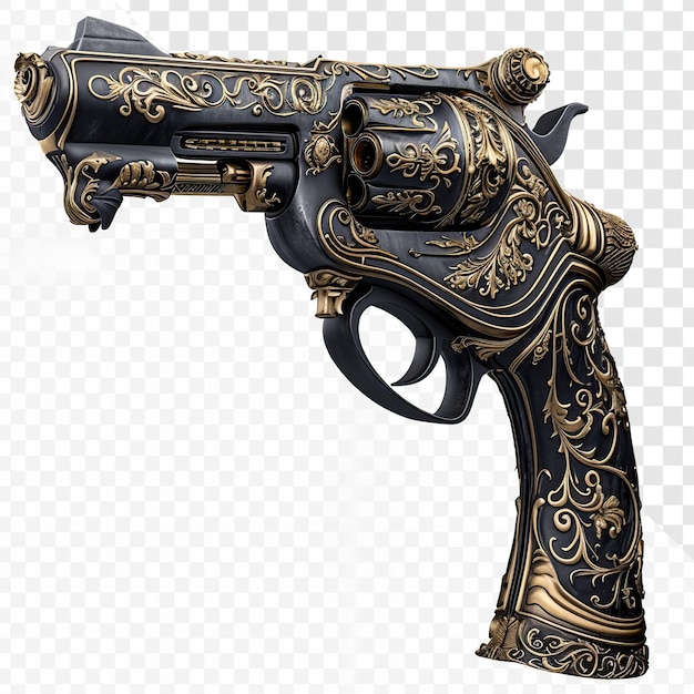 PSD ornate gun isolated realistic transparent background