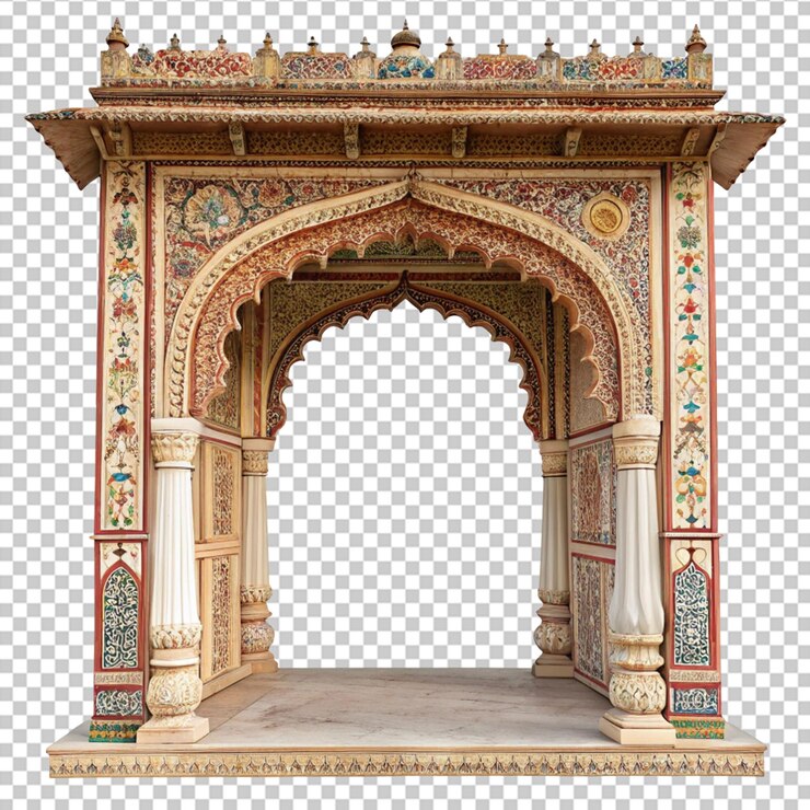 PSD ornate indian archway on white background