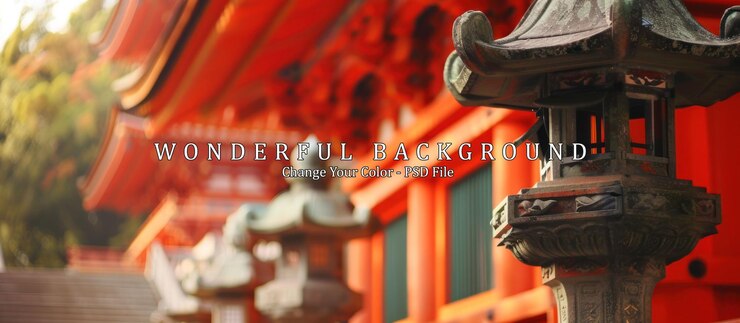 PSD 日本紅色寺廟的裝飾燈塔