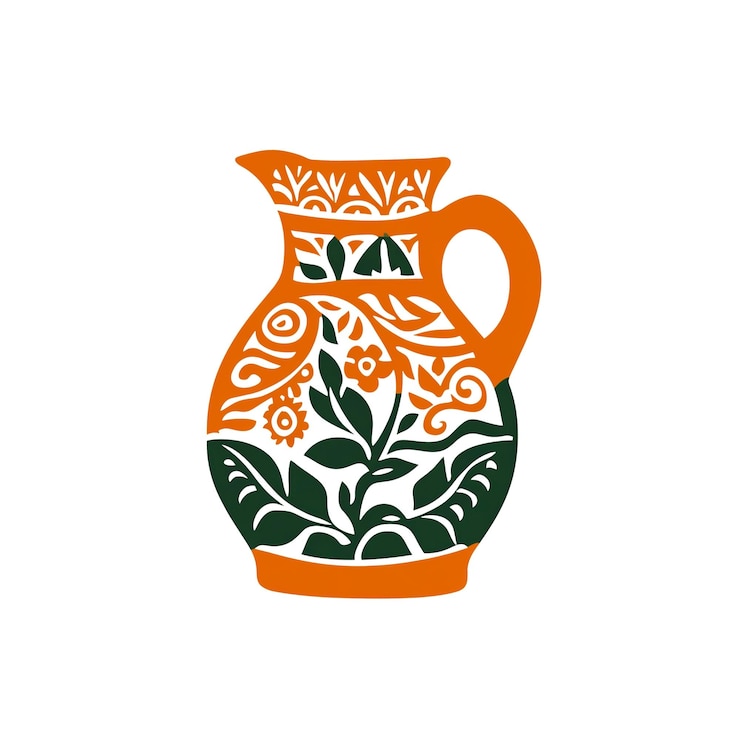 PSD ornate orange and green floral pitcher
