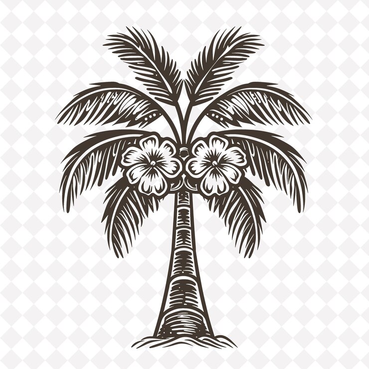 PSD ornate palm tree insignia logo with decorative tropical flow creative plant vector designs