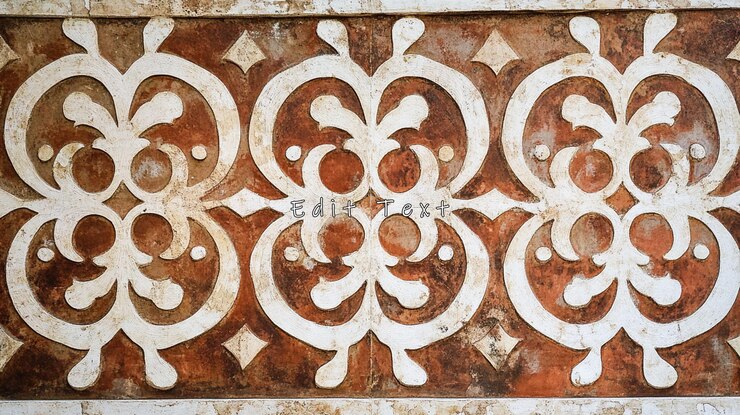 PSD ornate red and white stone carving detail