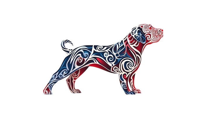 PSD ornate tribal dog silhouette red white and blue design
