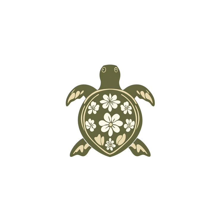 PSD ornate turtle shell with floral design green and beige