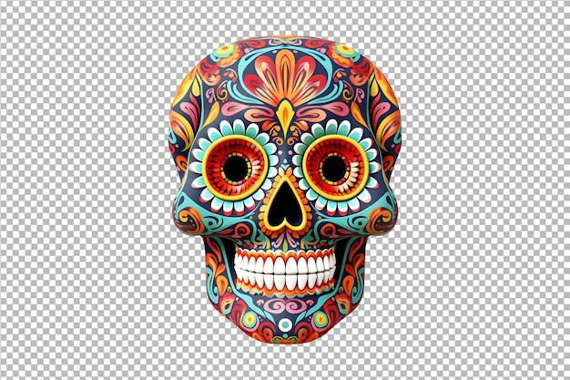 PSD ornately designed or painted mexican skull for the day of the dead isolated on transparent backgroun