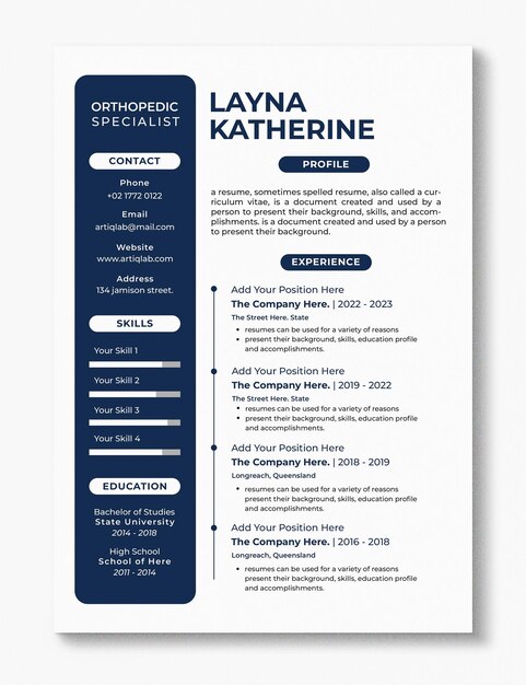 PSD ortophedic specialists modern professional resume psd