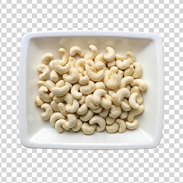 PSD orzechy cashew w kwadratowej misce odizolowane na przezroczystym tle