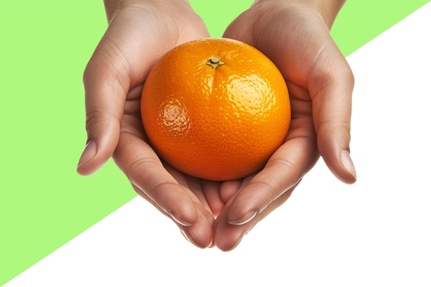PSD osoba trzymająca pomarańcz w ręku